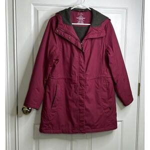 LL Bean Coat Womens Large Petite Hooded Fleece Lined Parka Berry Pink Gray READ